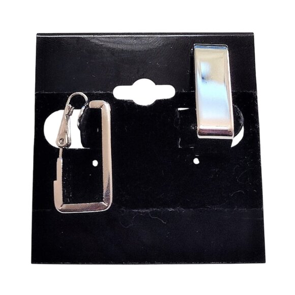 Avon Square Hoop Clip On Earrings Silver Tone Vintage Geometric 1976 - Picture 3 of 4